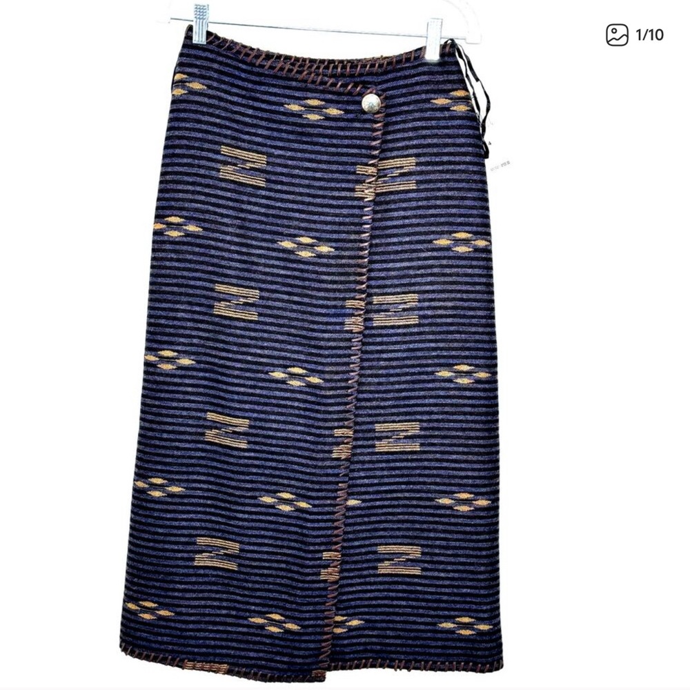 Lauren Ralph Lauren Navy and Tan Midi Skirt